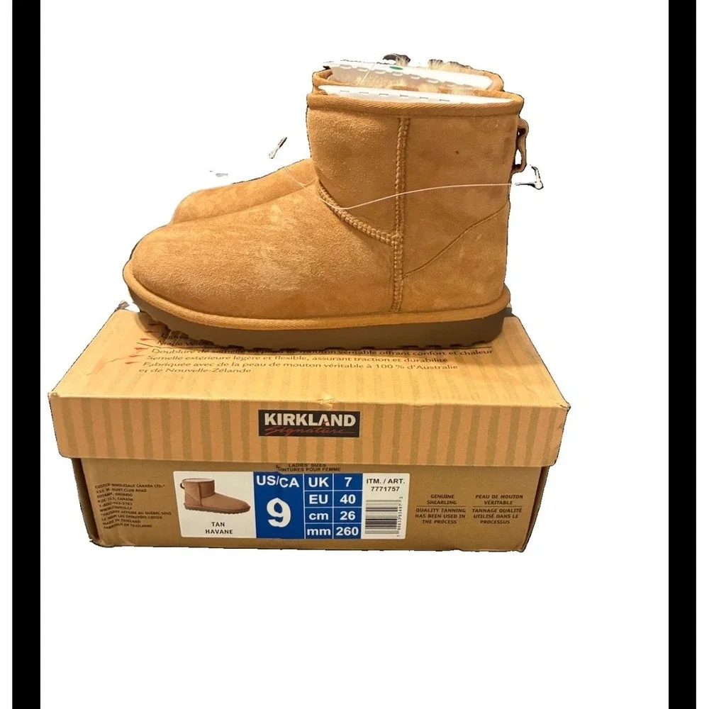 Kirkland Signature Ladies Shearling Boots Tan Havane Ankle Boots 7771757 Size 9